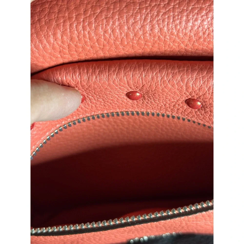 Coach F45070 Charlie Mini Backpack Coral Pebbled Leather Studded Silver Hardware